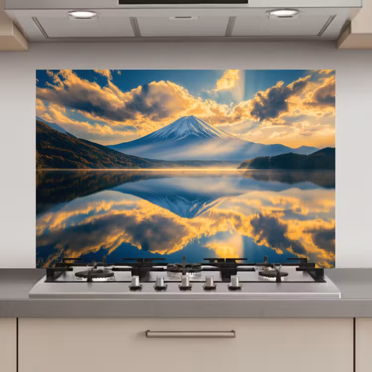 Spatscherm keuken - Berg - Rivier - Zonsondergang — 1