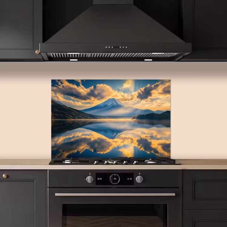 Spatscherm keuken - Berg - Rivier - Zonsondergang — 2