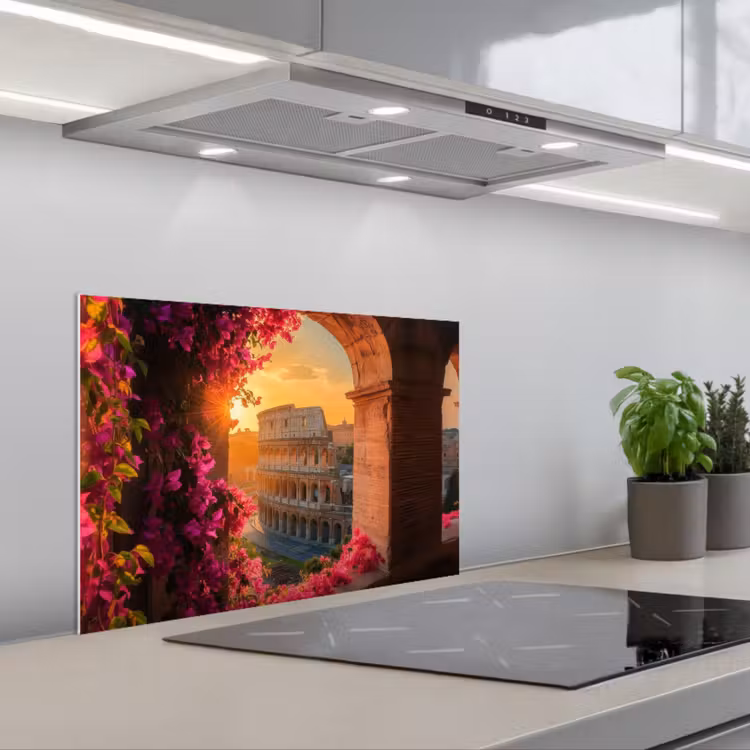 Spatscherm keuken - Colosseum - Rome - Roze Bloemen — 5