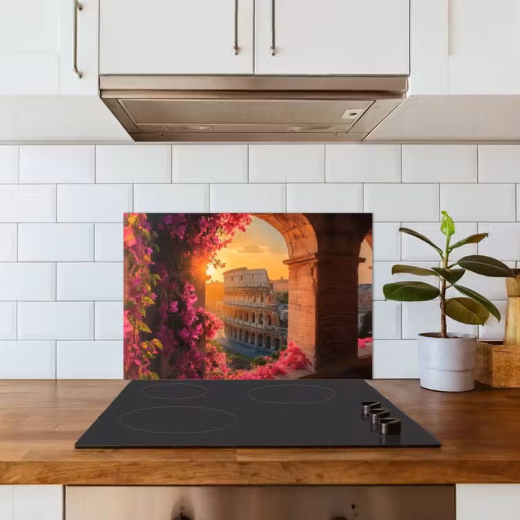 Spatscherm keuken - Colosseum - Rome - Roze Bloemen — 6