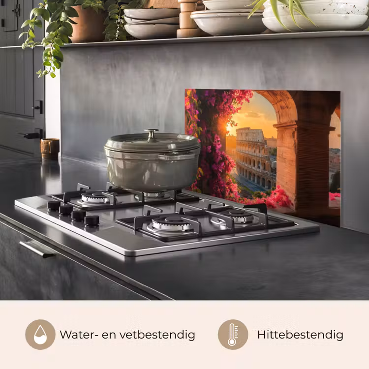 Spatscherm keuken - Colosseum - Rome - Roze Bloemen — 7
