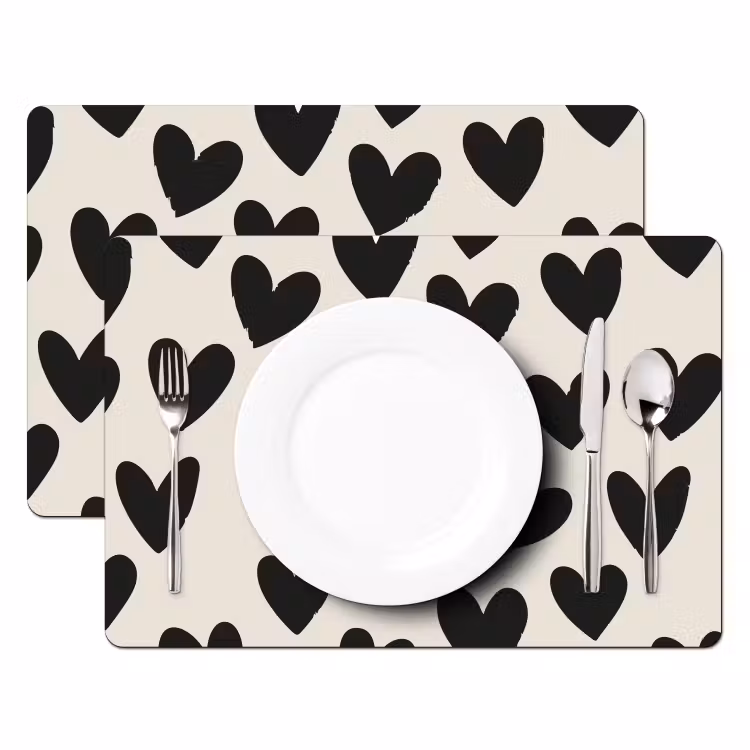 Placemat - 6 stuks - Hartjes - Zwart - Beige — 2