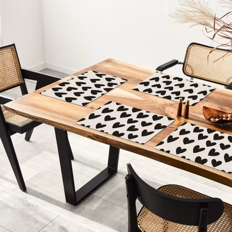 Placemat - 6 stuks - Hartjes - Zwart - Beige — 5