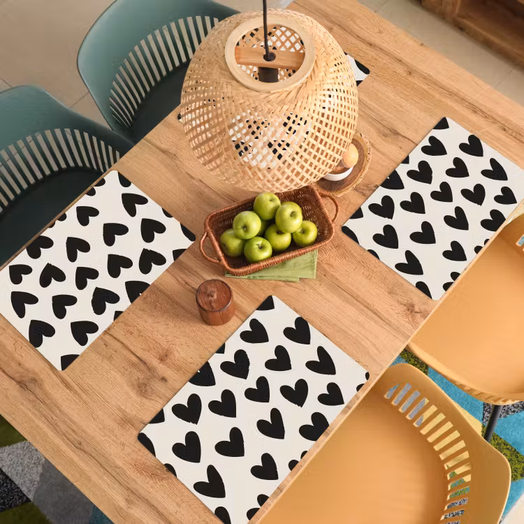 Placemat - 6 stuks - Hartjes - Zwart - Beige — 6