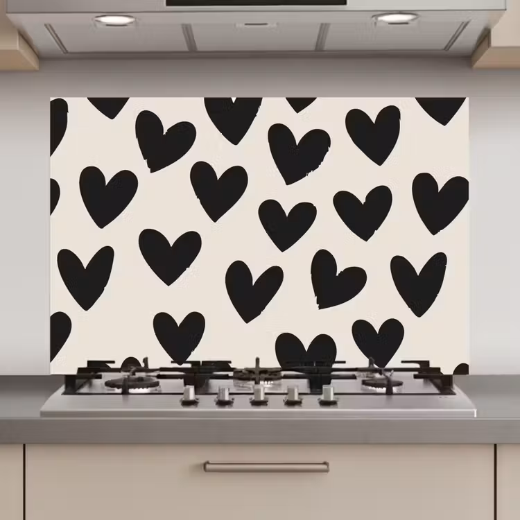 Spatscherm keuken - Hartjes - Zwart - Beige — 1