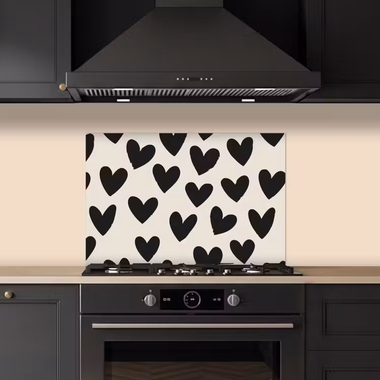 Spatscherm keuken - Hartjes - Zwart - Beige — 2