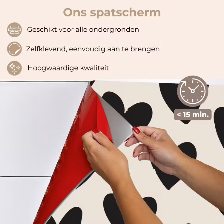 Spatscherm keuken - Hartjes - Zwart - Beige — 4