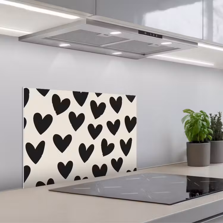 Spatscherm keuken - Hartjes - Zwart - Beige — 5