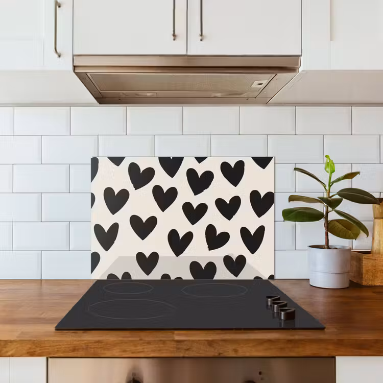 Spatscherm keuken - Hartjes - Zwart - Beige — 6