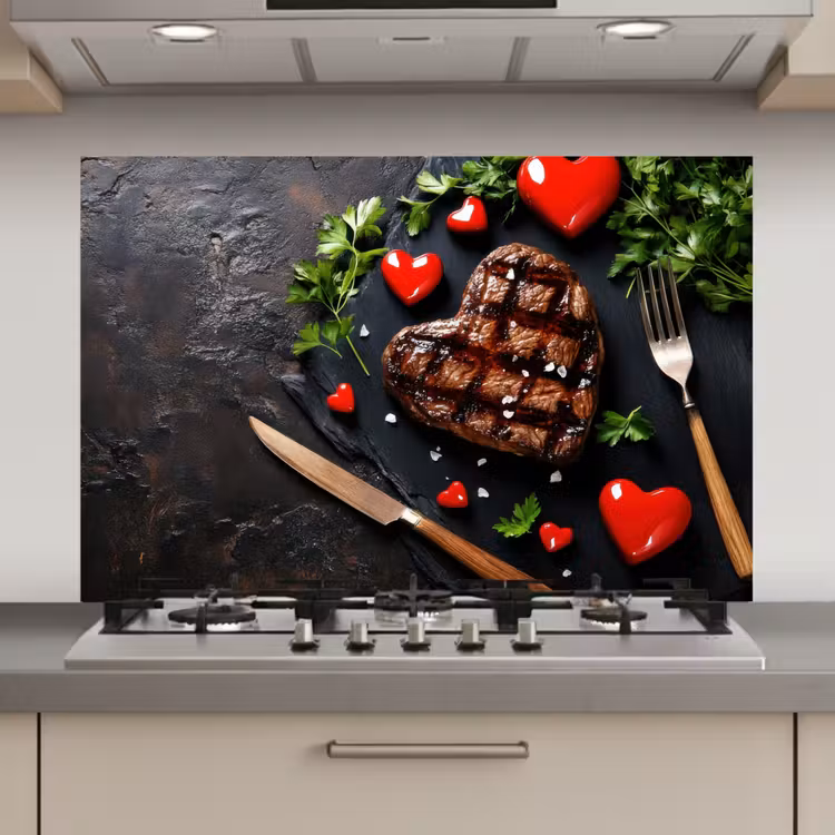 Spatscherm keuken - Steak - Hart - Bestek — 1