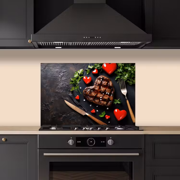 Spatscherm keuken - Steak - Hart - Bestek — 2