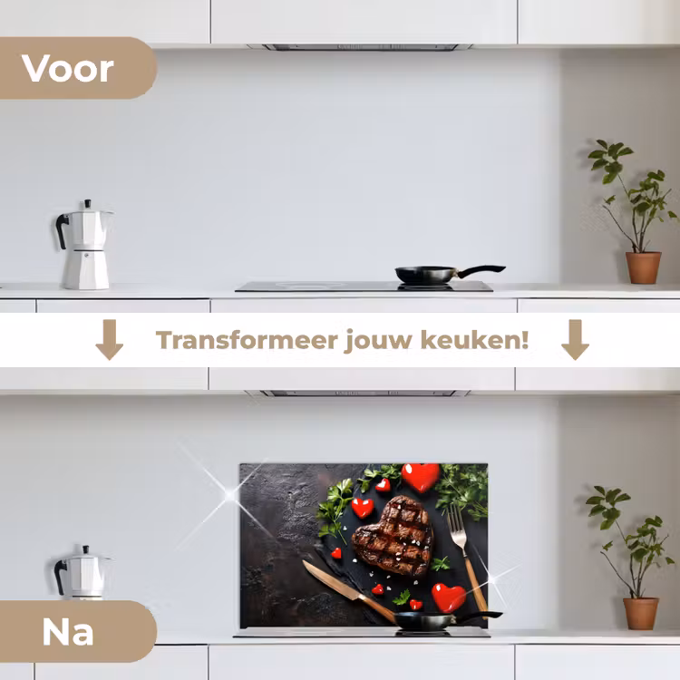 Spatscherm keuken - Steak - Hart - Bestek — 3