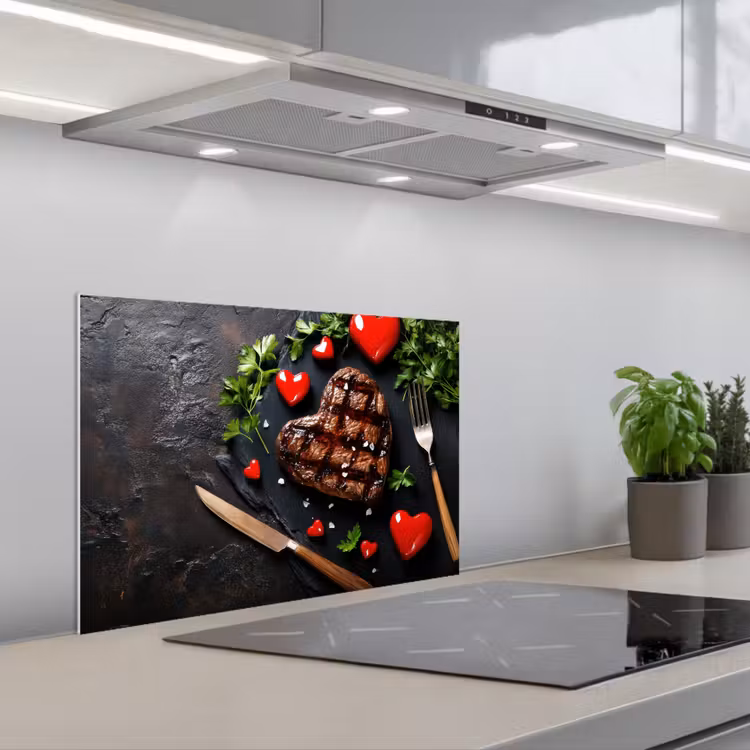 Spatscherm keuken - Steak - Hart - Bestek — 5