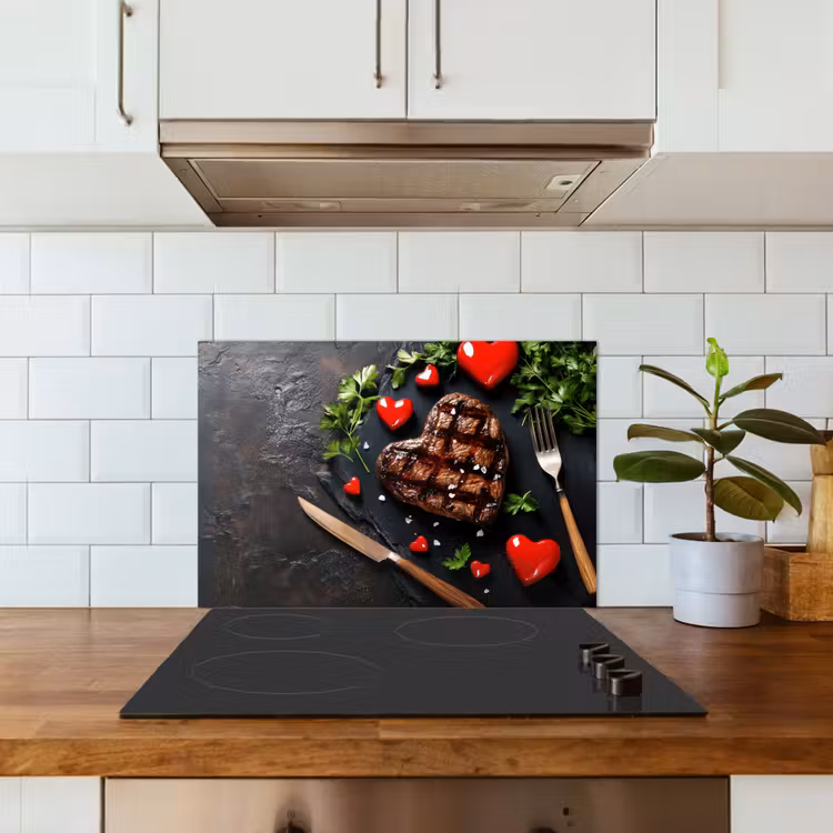 Spatscherm keuken - Steak - Hart - Bestek — 6