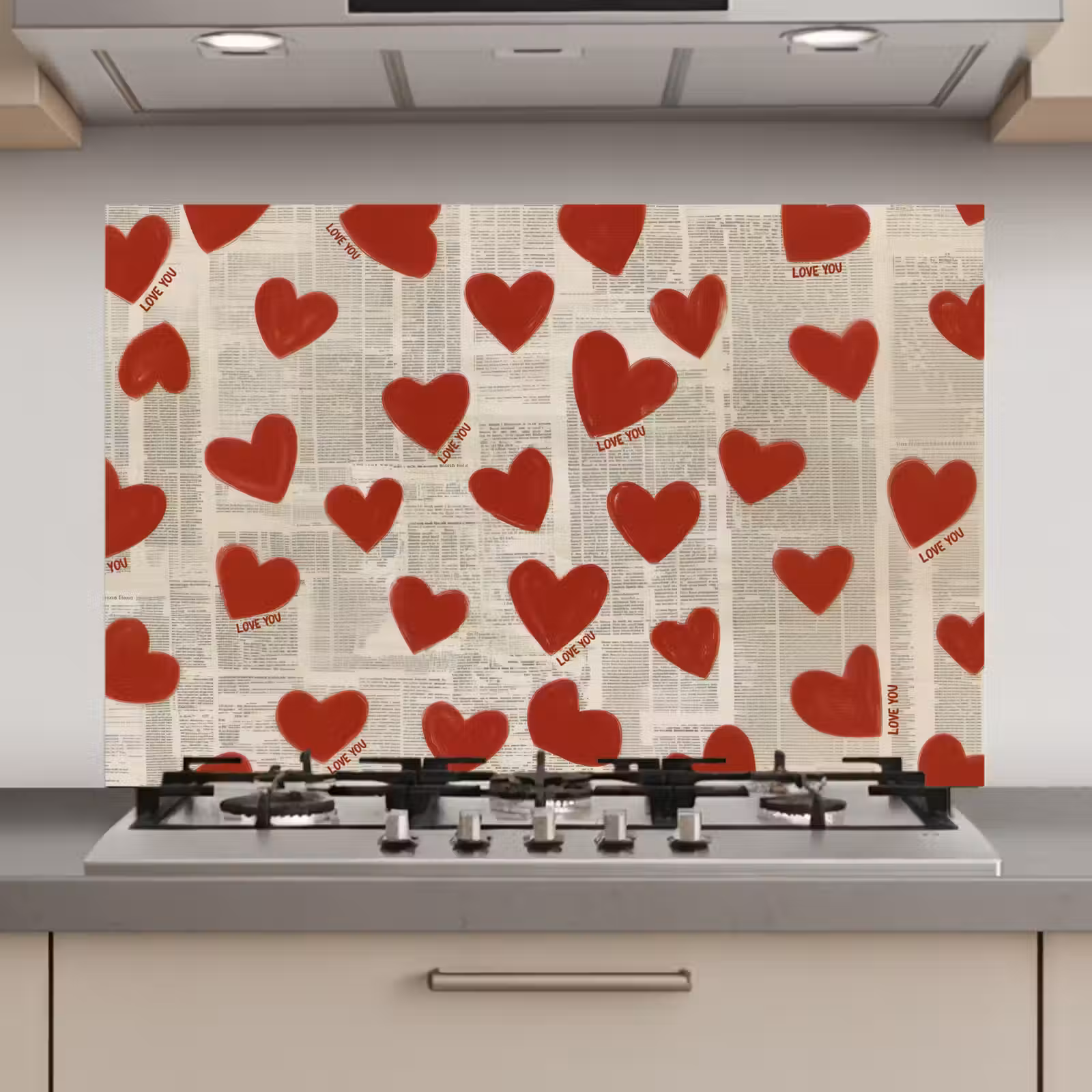 Spatscherm keuken - Hartjes - Krant - Loveyou — 1