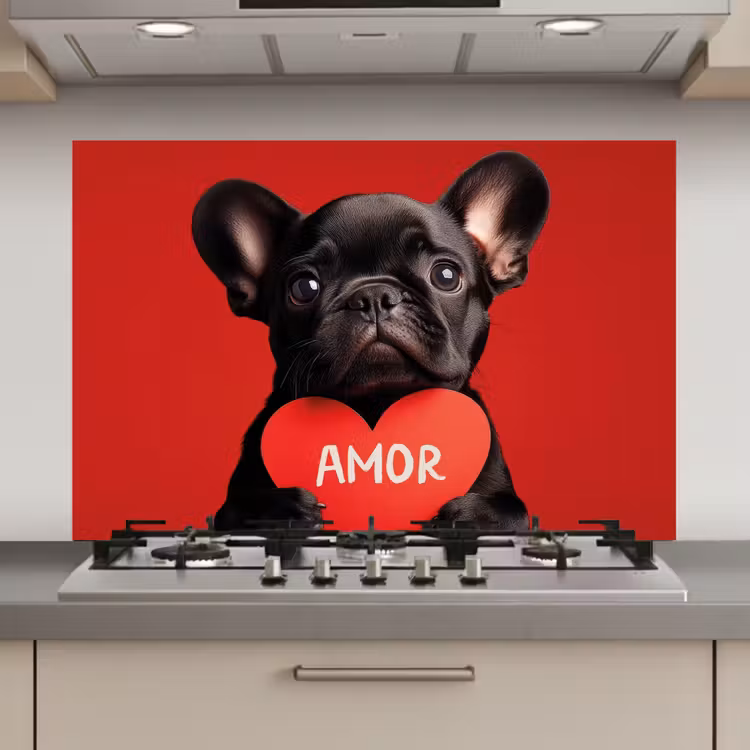 Spatscherm keuken - Amor - Hond - Hartje - Rood — 1
