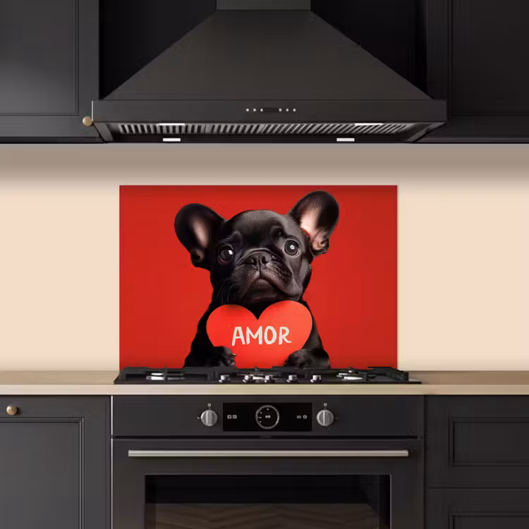 Spatscherm keuken - Amor - Hond - Hartje - Rood — 2