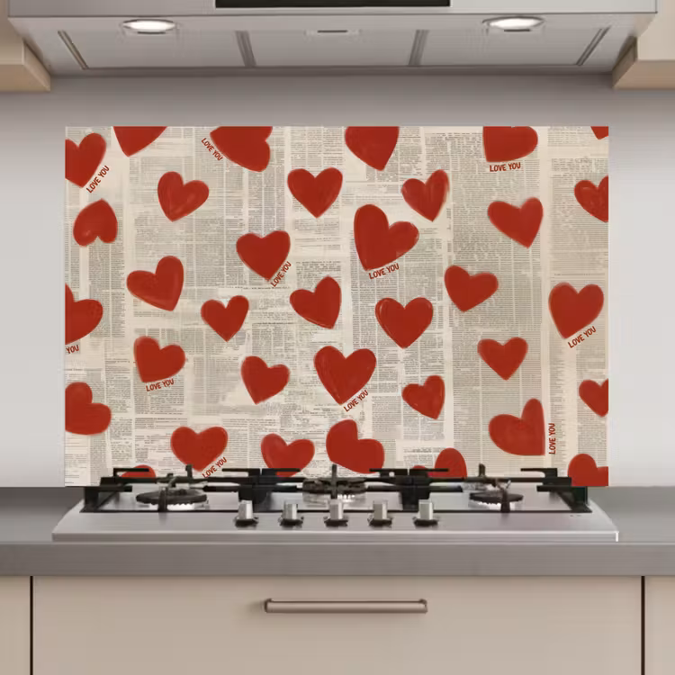 Spatscherm keuken - Hartjes - Krant - Loveyou — 1