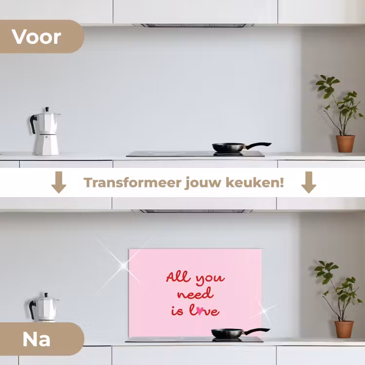 Spatscherm keuken - Tekst - Roze - Love - Hart — 3