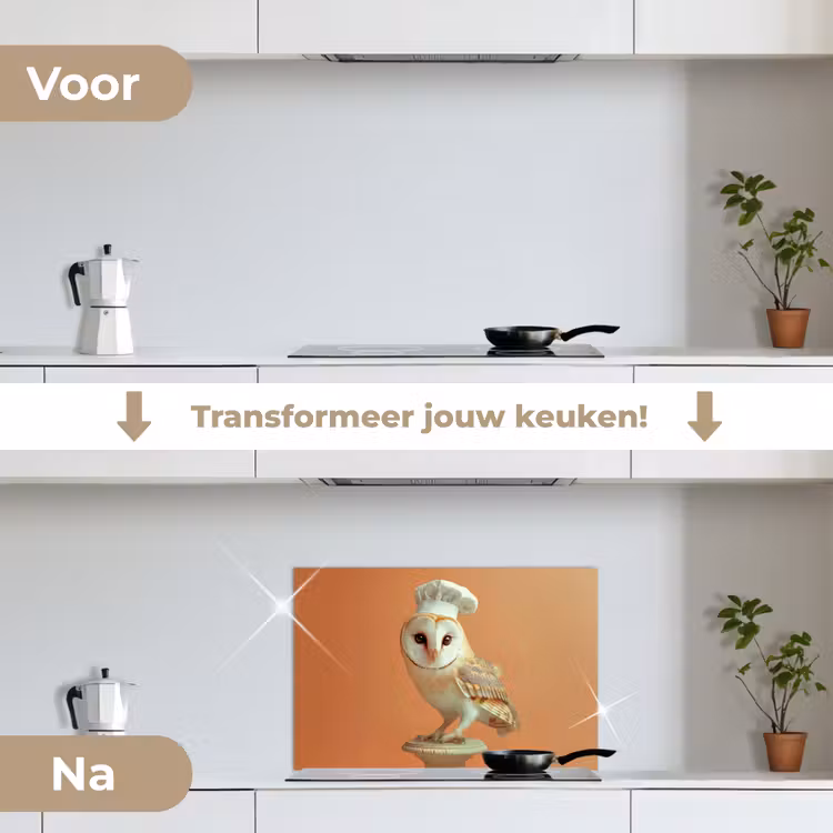 Spatscherm keuken - Kerkuil - Koksmuts - Oranje - Vogel — 3