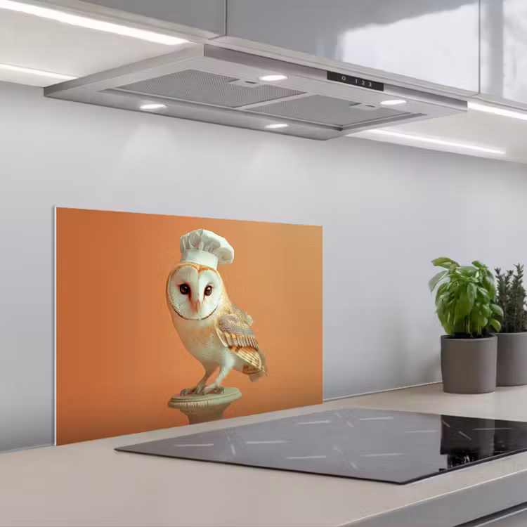 Spatscherm keuken - Kerkuil - Koksmuts - Oranje - Vogel — 5