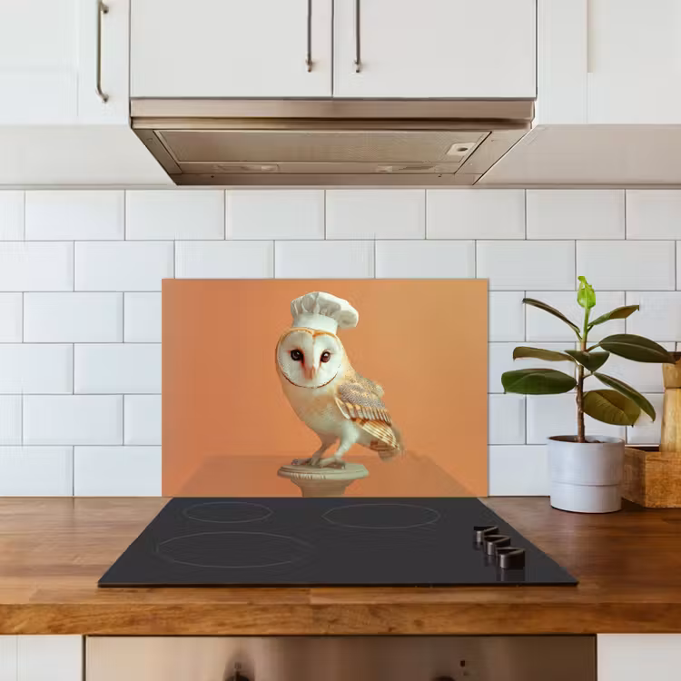 Spatscherm keuken - Kerkuil - Koksmuts - Oranje - Vogel — 6
