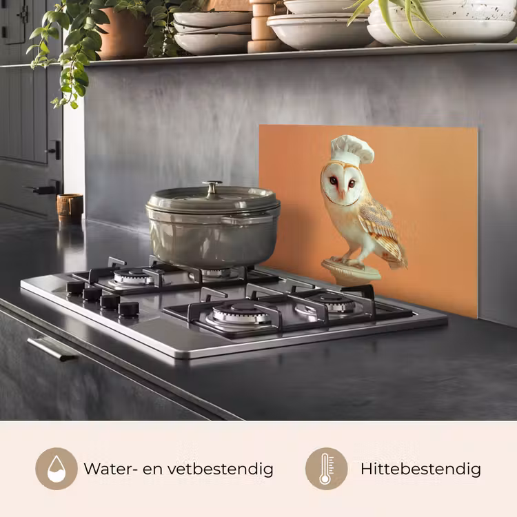 Spatscherm keuken - Kerkuil - Koksmuts - Oranje - Vogel — 7