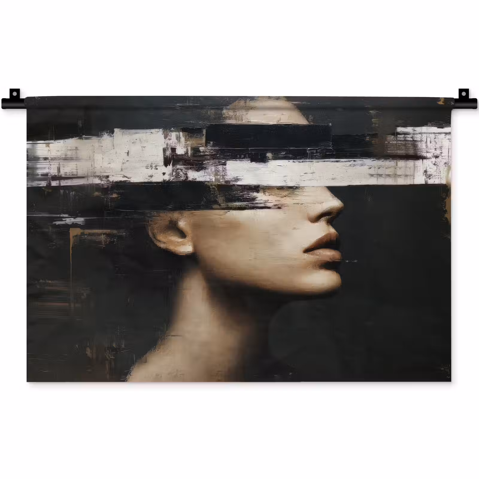 Wandkleed - Gezicht - Vrouw - Zwart - Abstract — 1