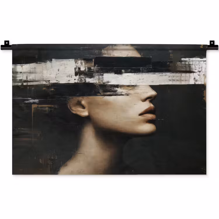 Wandkleed - Gezicht - Vrouw - Zwart - Abstract — 1