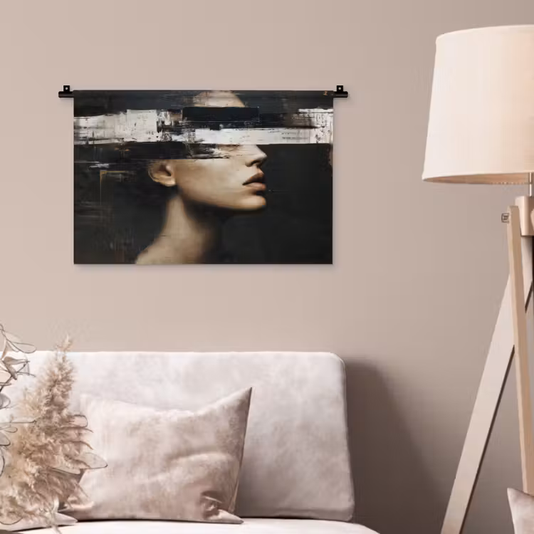 Wandkleed - Gezicht - Vrouw - Zwart - Abstract — 2