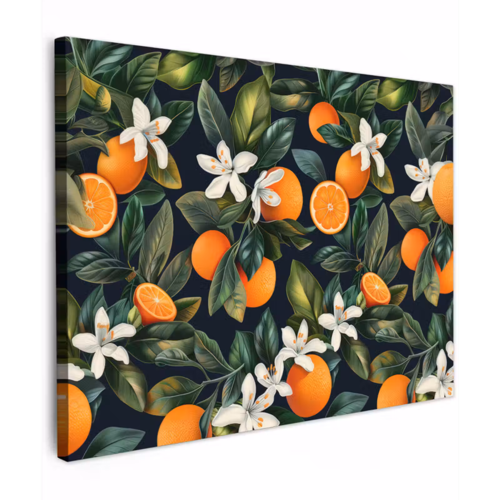 Canvas schilderij - Sinaasappels - Bloesems - Bladeren - Tropisch — 1