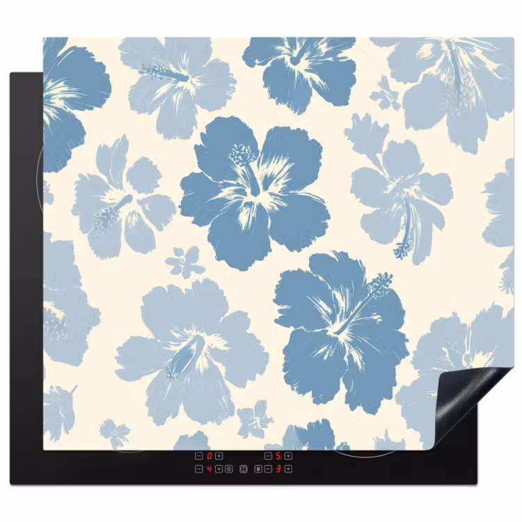 Inductie beschermer - Hibiscusbloemen - Blauw - Patroon - Tropisch — 1