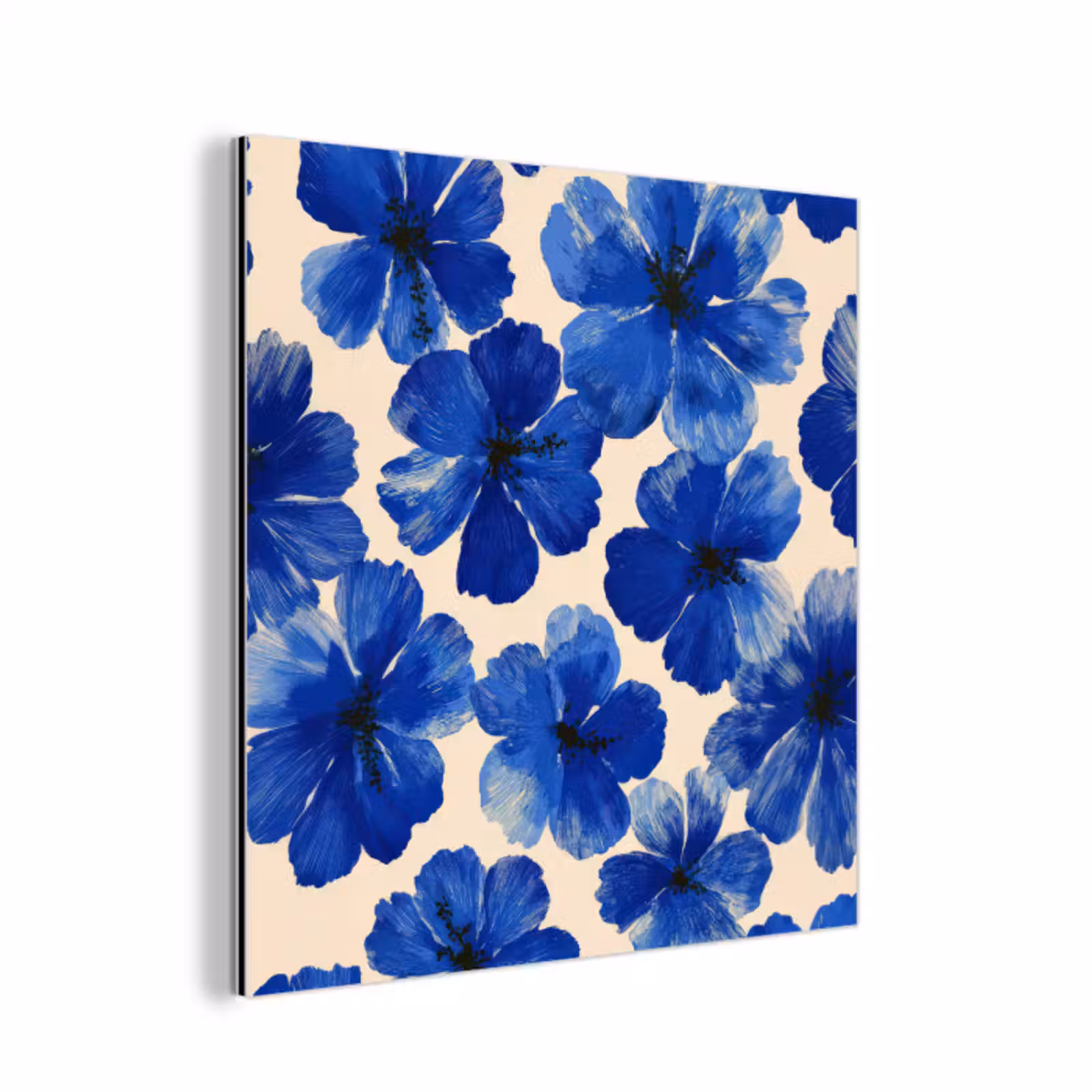 Aluminium schilderij - Bloemen - Blauw -Patroon - Wit — 1