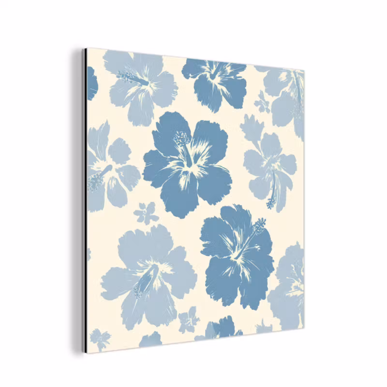 Aluminium schilderij - Hibiscusbloemen - Blauw - Patroon - Tropisch — 1
