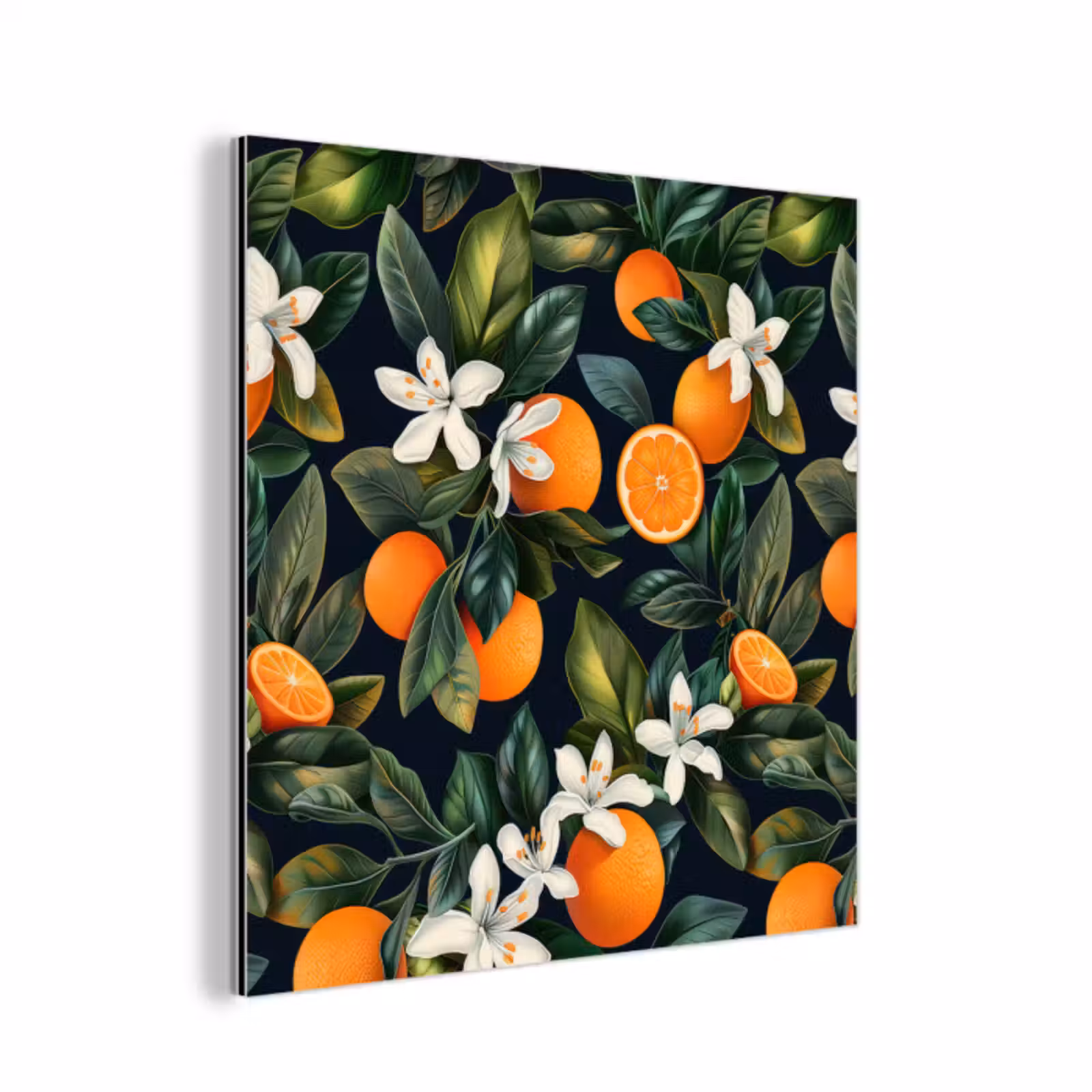 Aluminium schilderij - Sinaasappels - Bloesems - Bladeren - Tropisch — 1