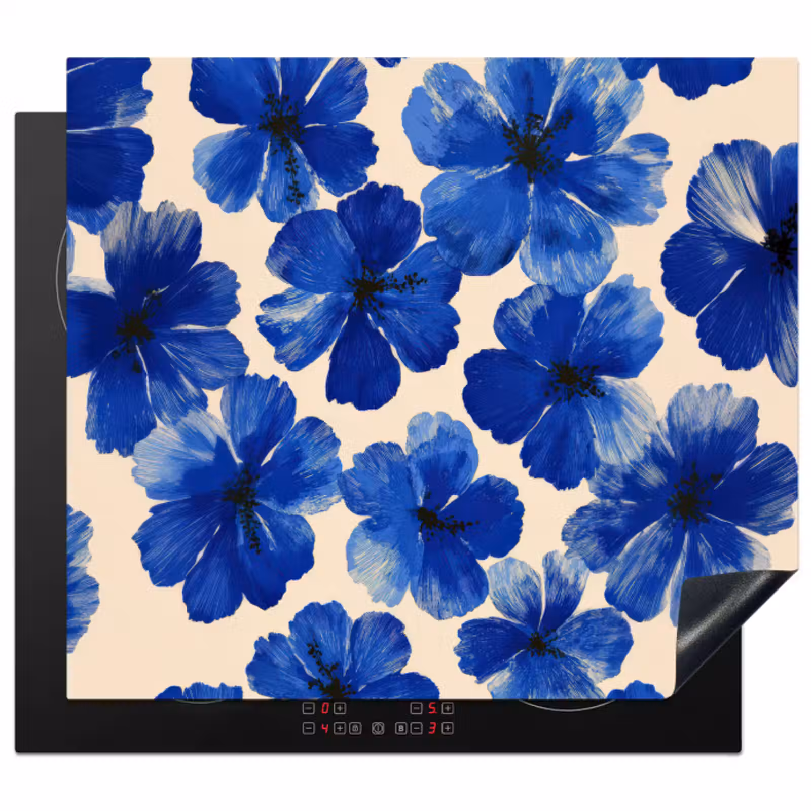 Inductie beschermer - Bloemen - Blauw -Patroon - Wit — 1