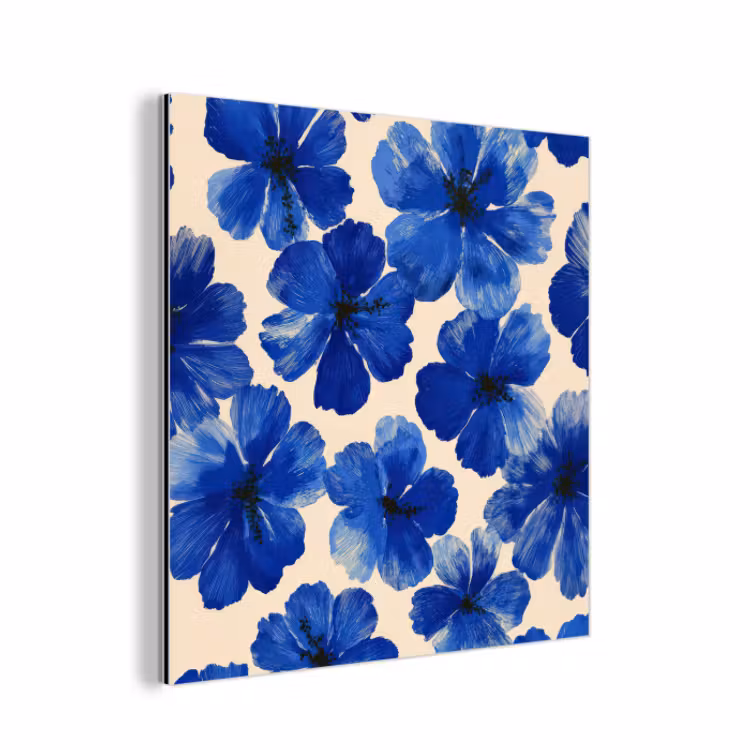 Aluminium schilderij - Bloemen - Blauw -Patroon - Wit — 1