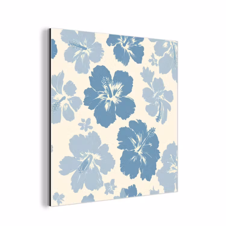 Aluminium schilderij - Hibiscusbloemen - Blauw - Patroon - Tropisch — 1
