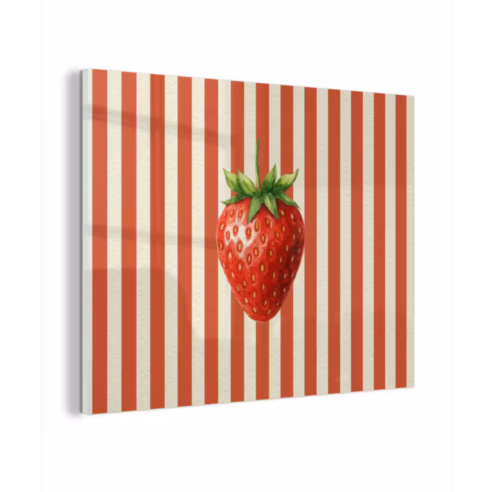 Glas schilderij - Aardbei - Strepen - Rood — 1
