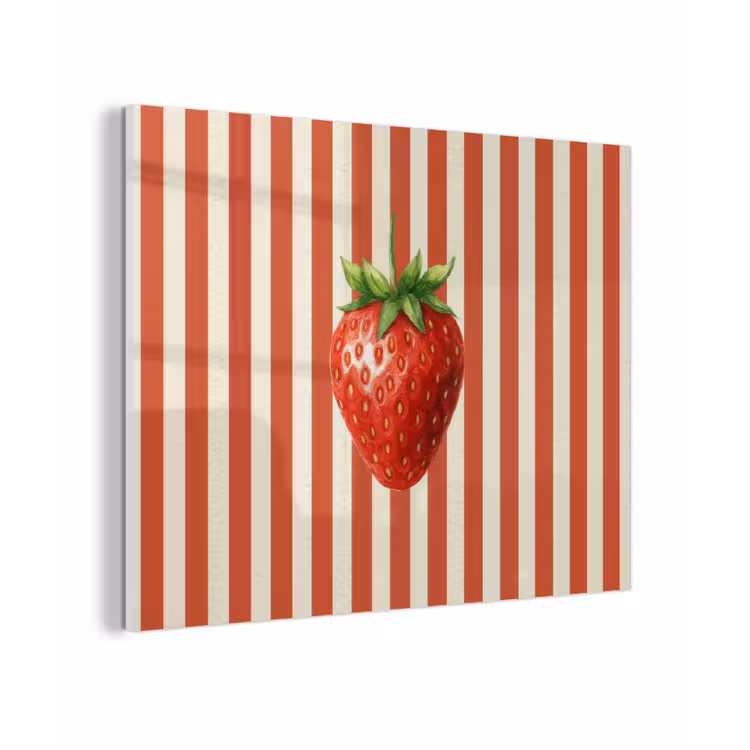 Glas schilderij - Aardbei - Strepen - Rood — 1