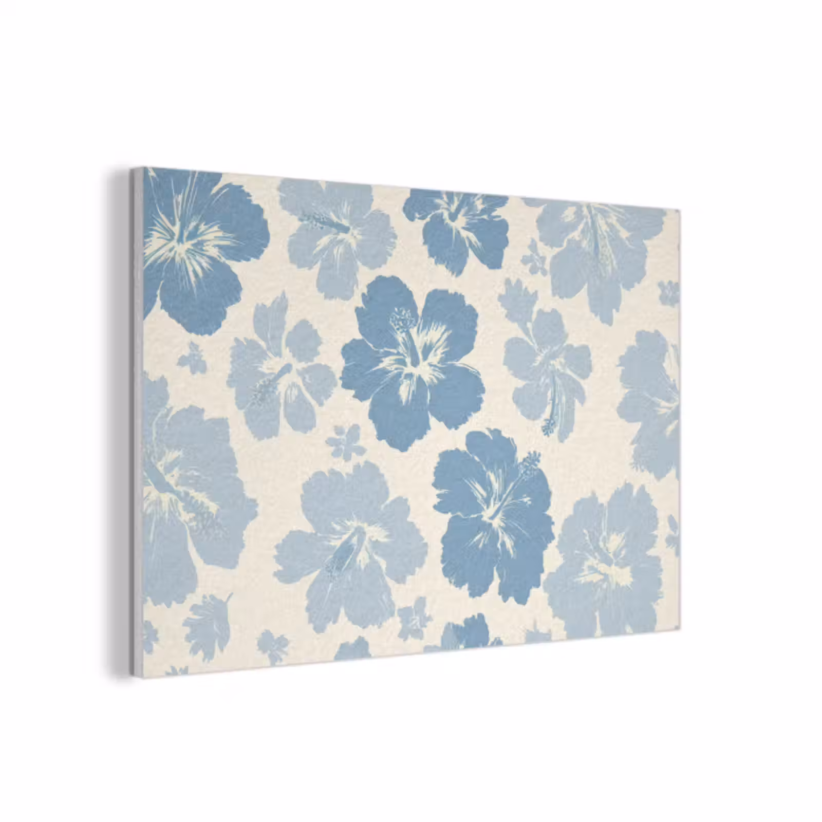 Akoestisch schilderij - Hibiscusbloemen - Blauw - Patroon - Tropisch — 1