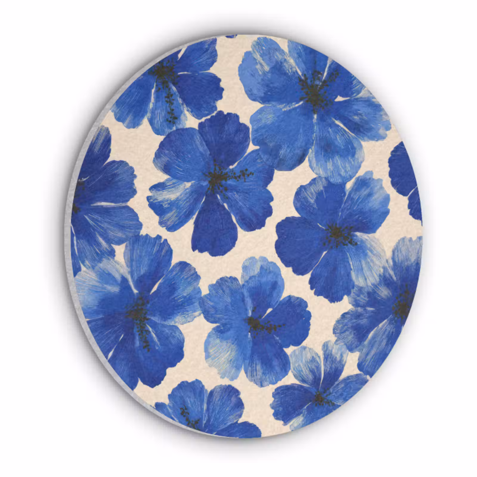 Akoestisch schilderij rond - Bloemen - Blauw -Patroon - Wit — 1