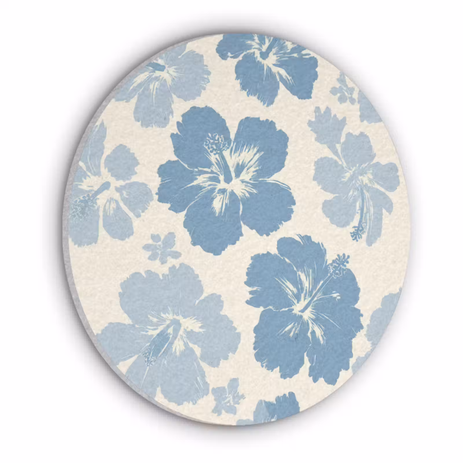 Akoestisch schilderij rond - Hibiscusbloemen - Blauw - Patroon - Tropisch — 1