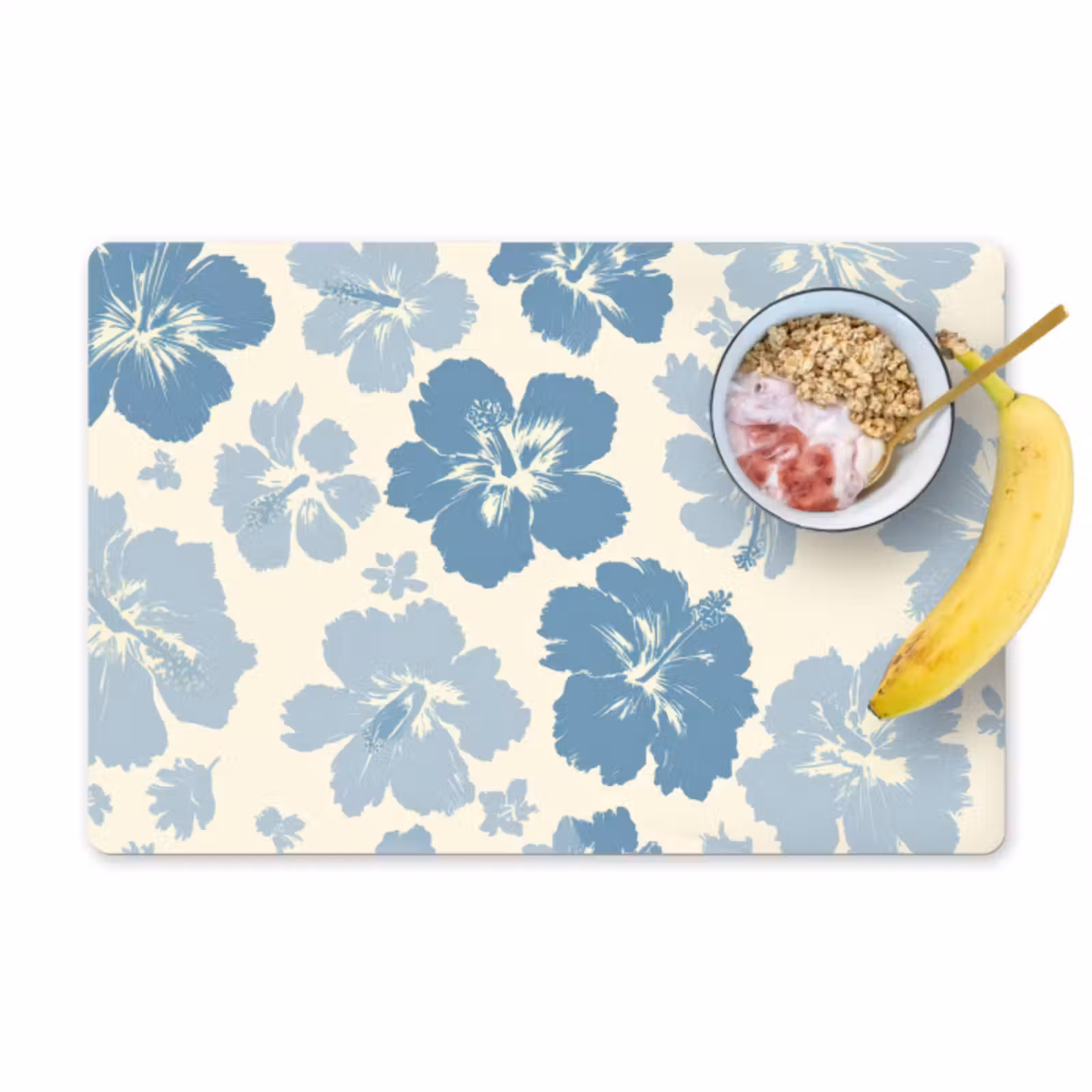 Placemat - 6 stuks - Hibiscusbloemen - Blauw - Patroon - Tropisch — 1