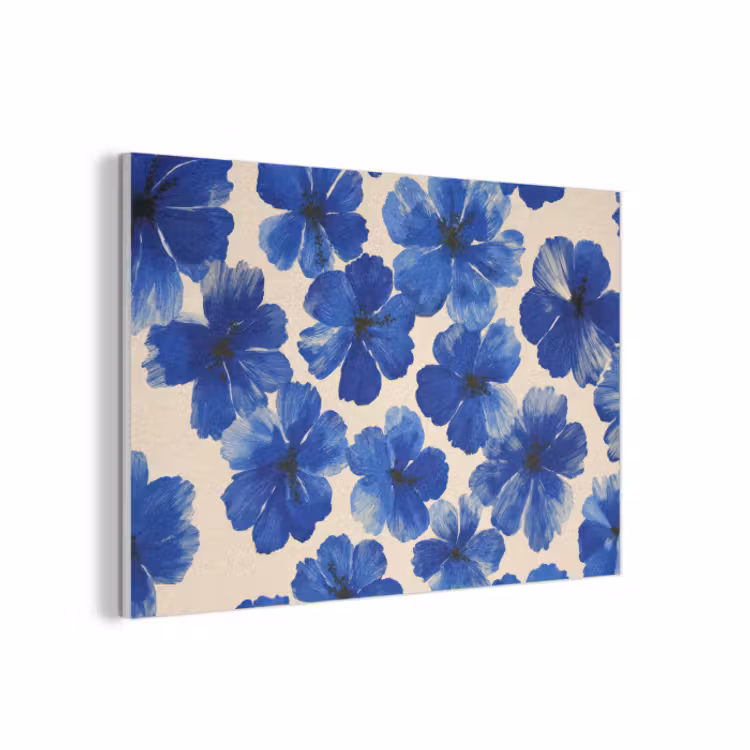 Akoestisch schilderij - Bloemen - Blauw -Patroon - Wit — 1