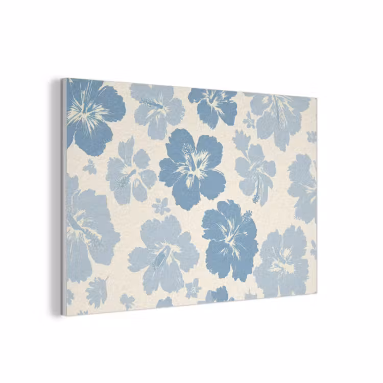 Akoestisch schilderij - Hibiscusbloemen - Blauw - Patroon - Tropisch — 1