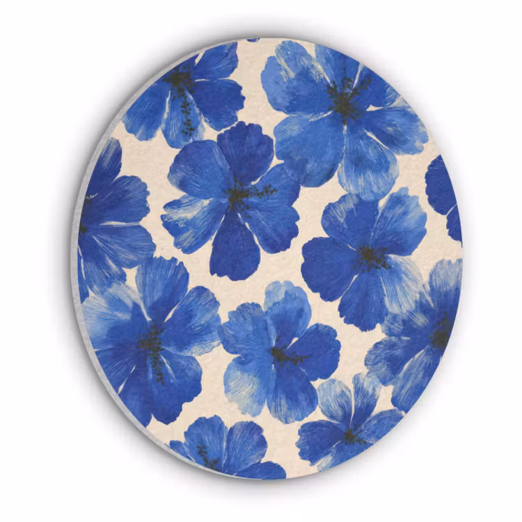 Akoestisch schilderij rond - Bloemen - Blauw -Patroon - Wit — 1