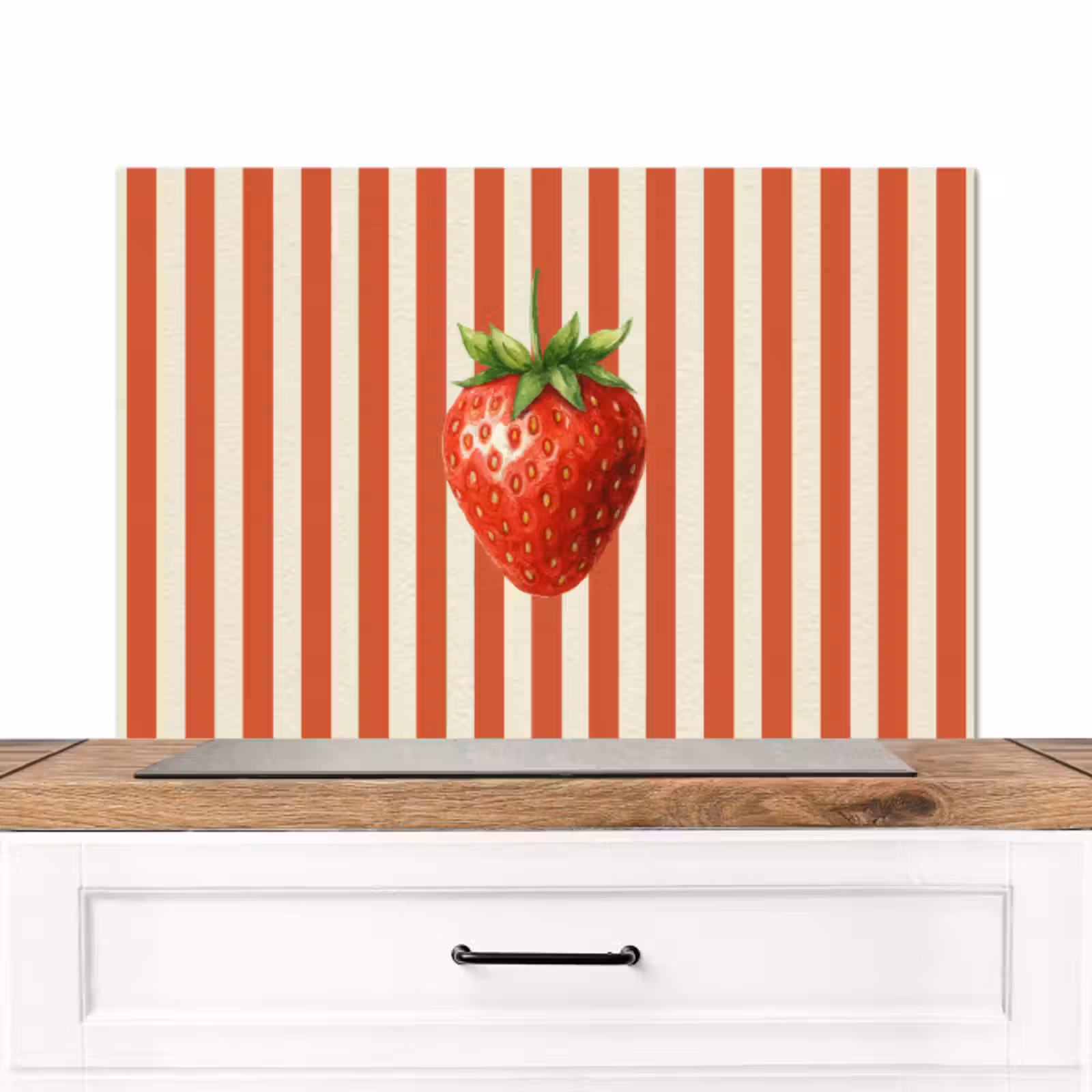 Spatscherm keuken - Aardbei - Strepen - Rood — 1