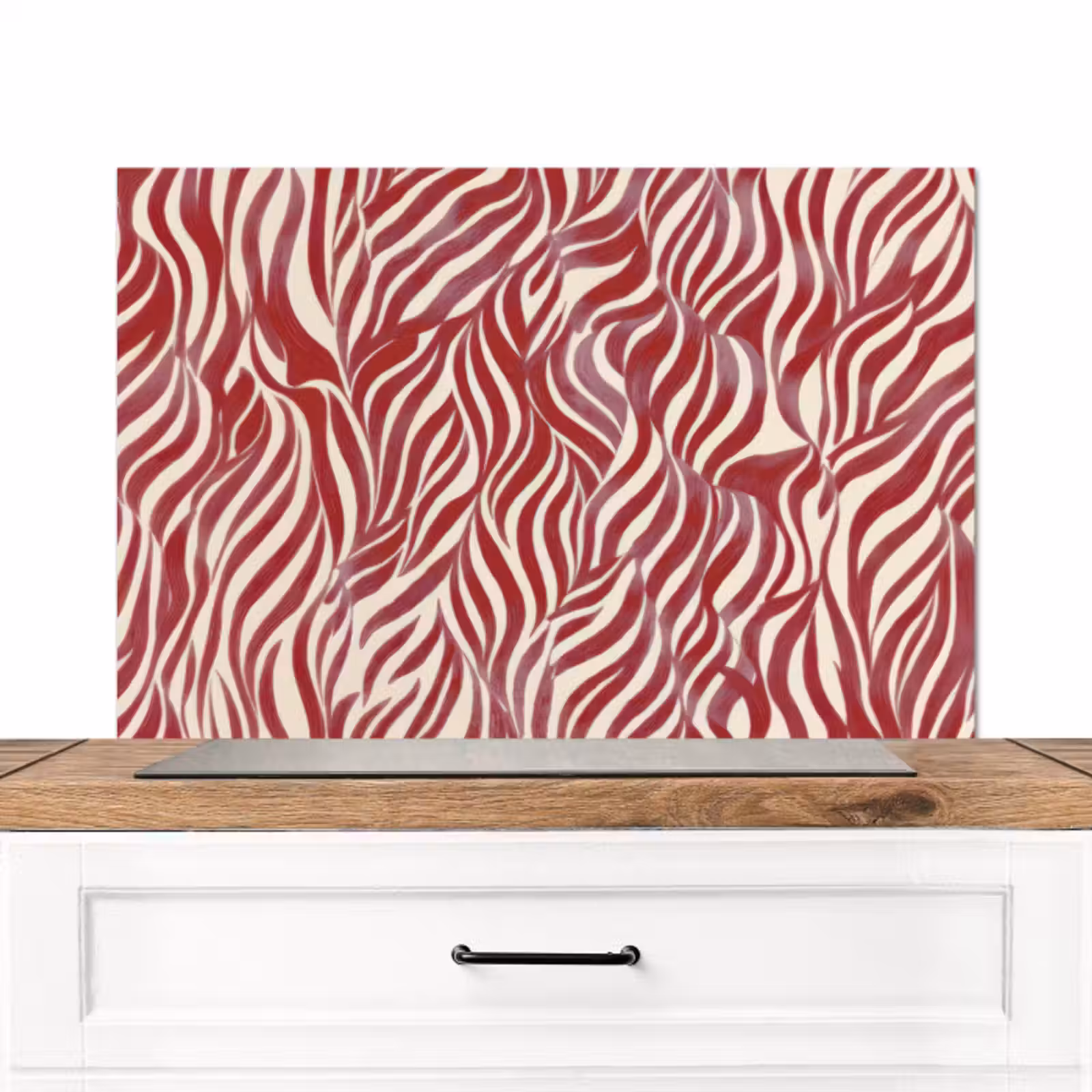 Spatscherm keuken - Golvende vormen - Abstract - Rood — 1