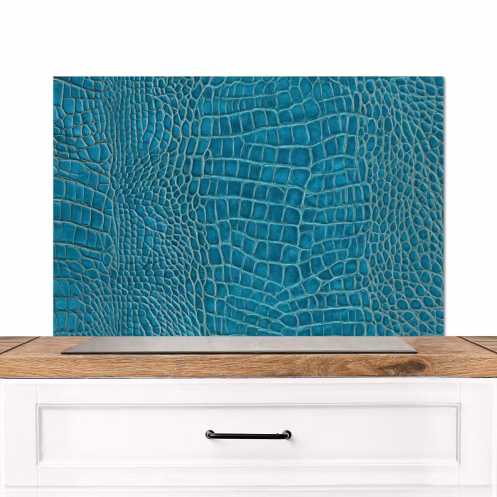 Spatscherm keuken - Krokodillenleertextuur - Blauw - Exotisch — 1